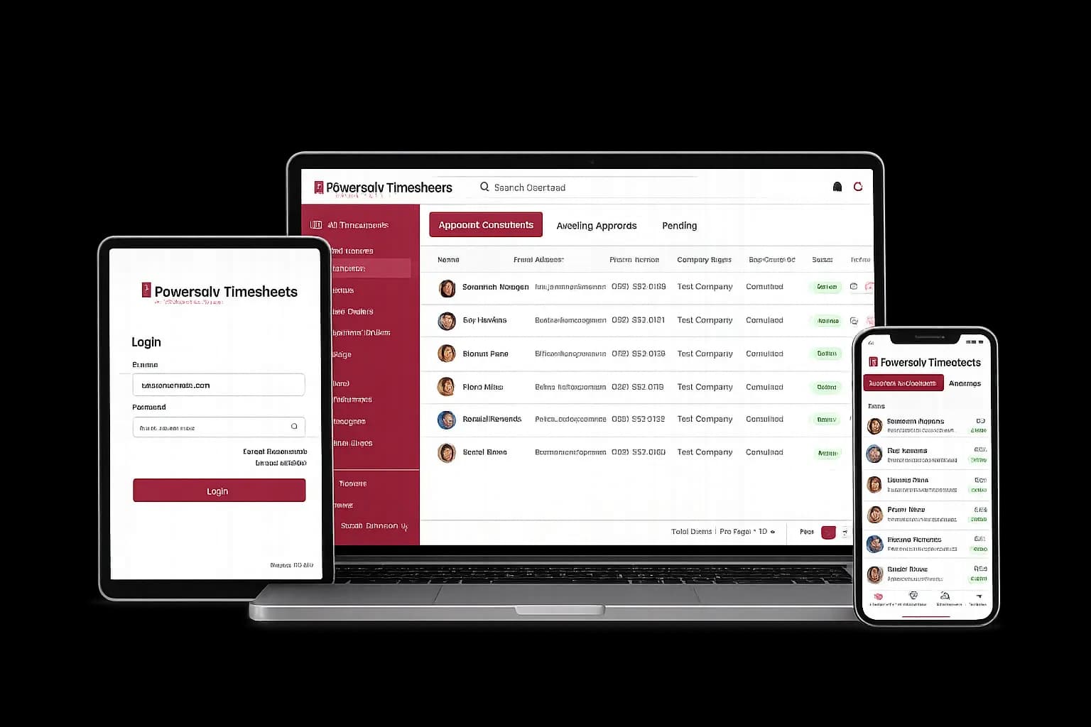 Preview of the Timesheet System approval and reporting interface